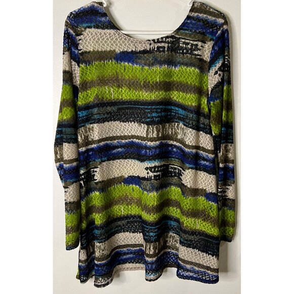 Max & Rina Long-Sleeve Multicolor Printed Top Button Detail Scoop Neckline Large - Picture 2 of 4